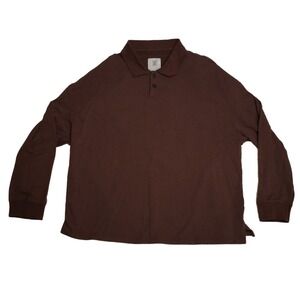 Savage X Fenty Men's Burgundy Long Sleeve Polo Shirt Casual Top